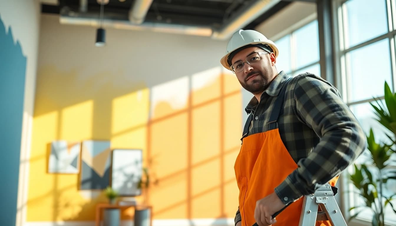 Dedicated commercial painter enhancing an office space with fresh colors.