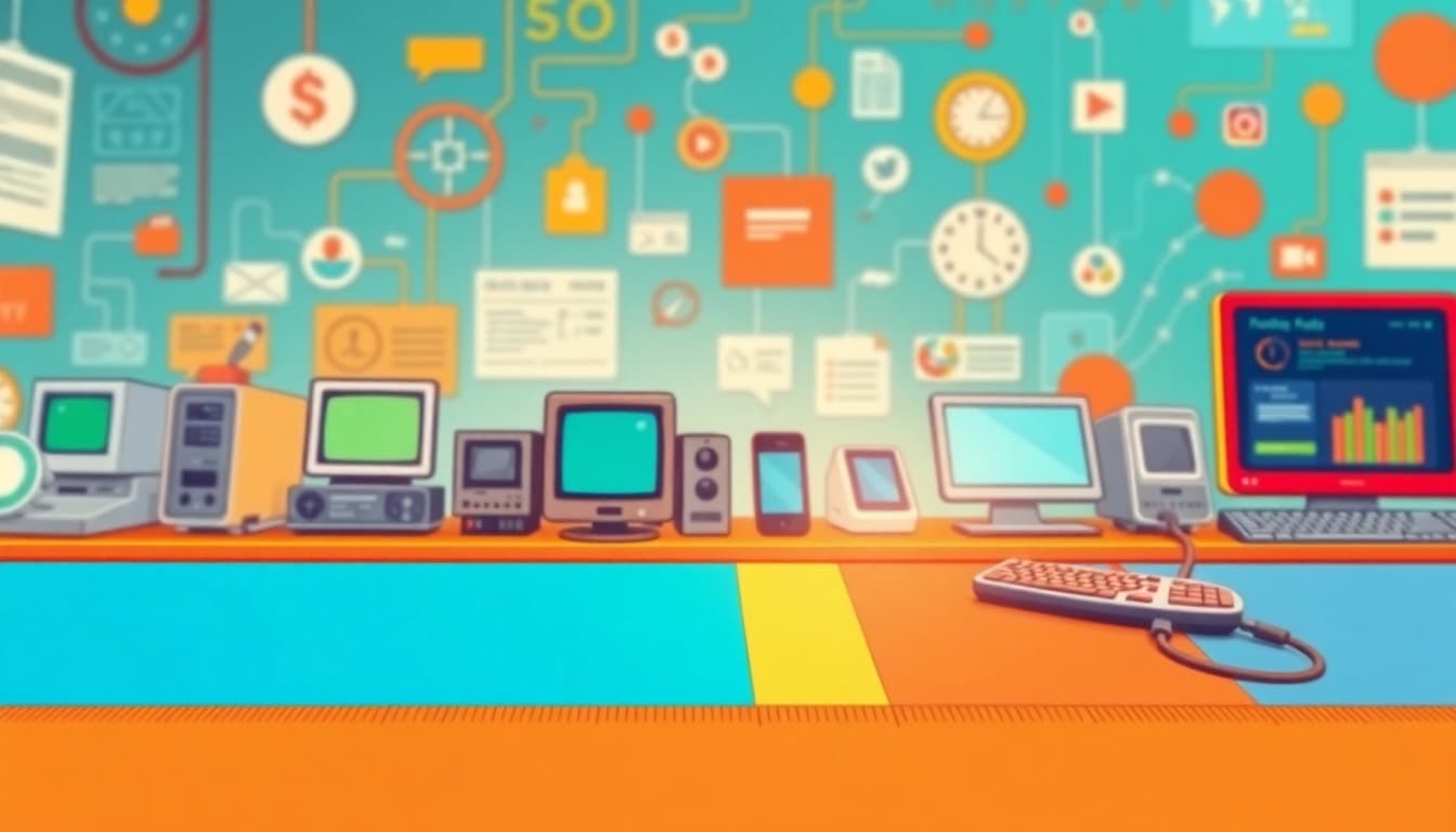 Explore internet history through a vibrant timeline showcasing its evolution.