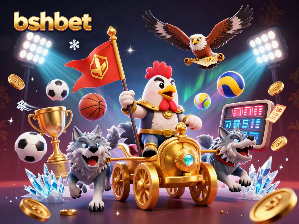 Bets thrive at bshbet with a cartoon rooster warlord, sports elements, and high-stakes excitement.