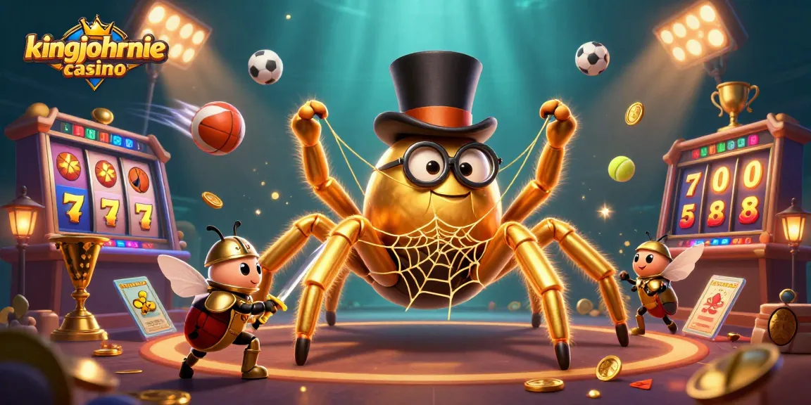 Engage with kingjohnnie casino featuring a lively scene of a golden tarantula and beetle knight.