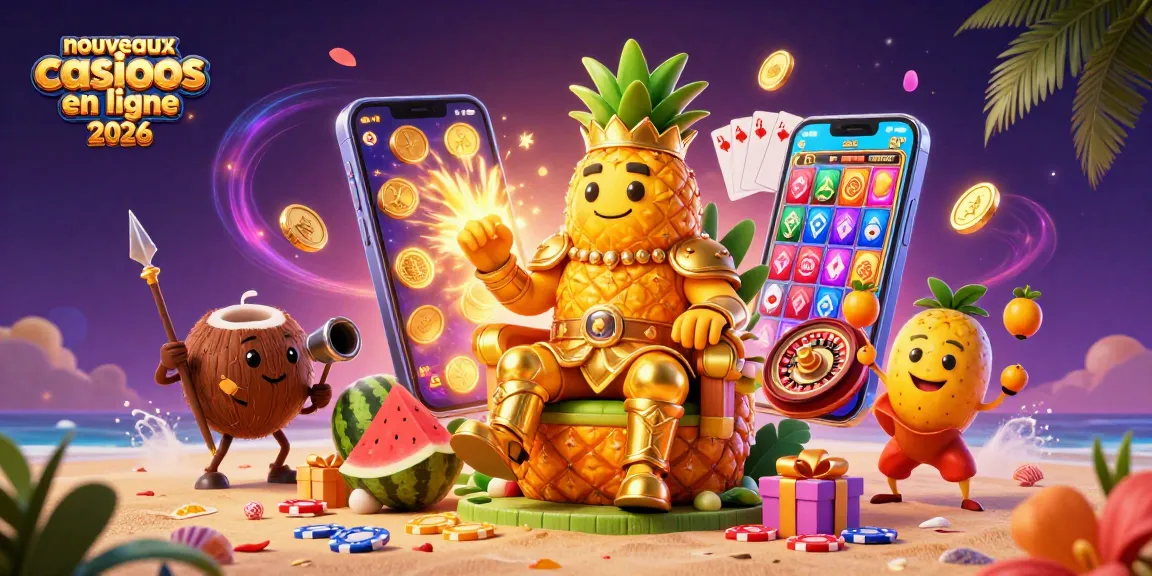 Découvrez les nouveaux casinos en ligne 2026 avec un roi ananas et des éléments de jeux vibrants.