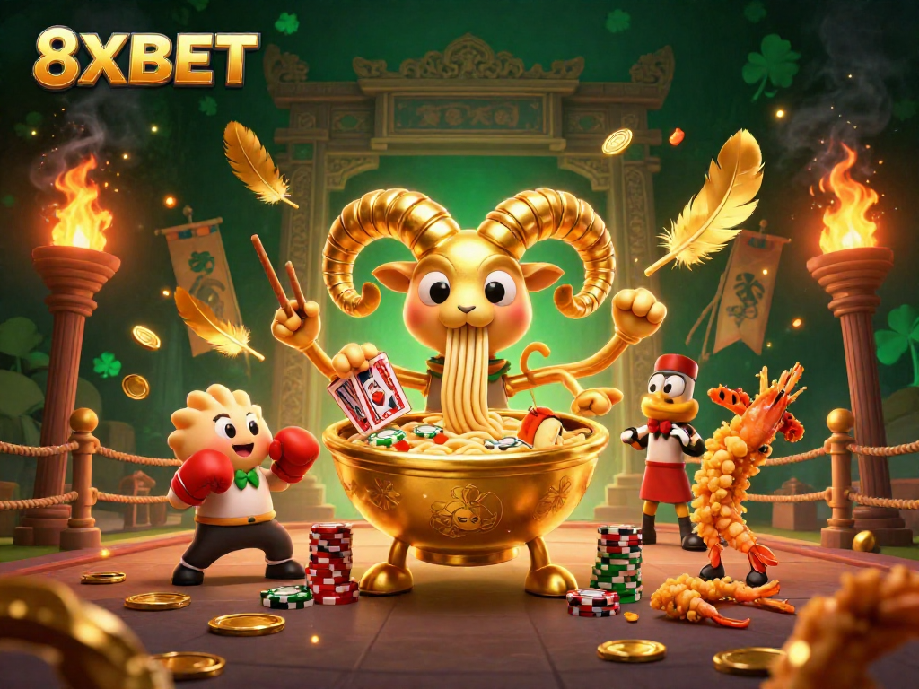 Engage with thrilling casino action at 8XBET featuring vibrant characters and dynamic gambling elements.
