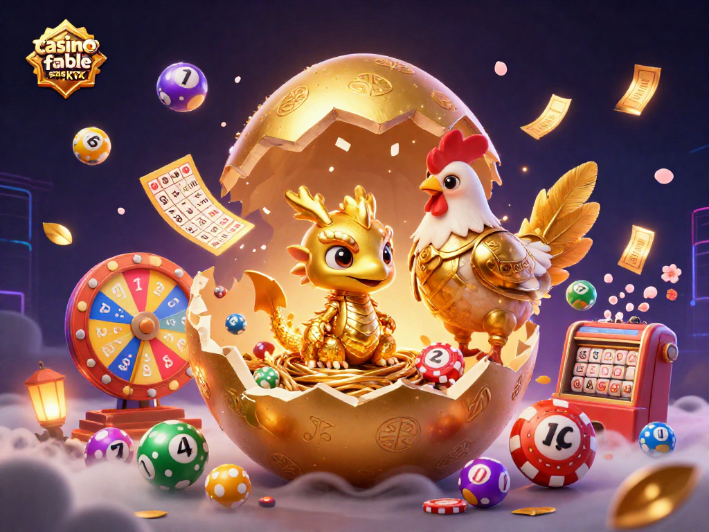 Visuel captivant d'un dragon en or dans un casino fiable sans KYC avec des éléments de loterie animés.