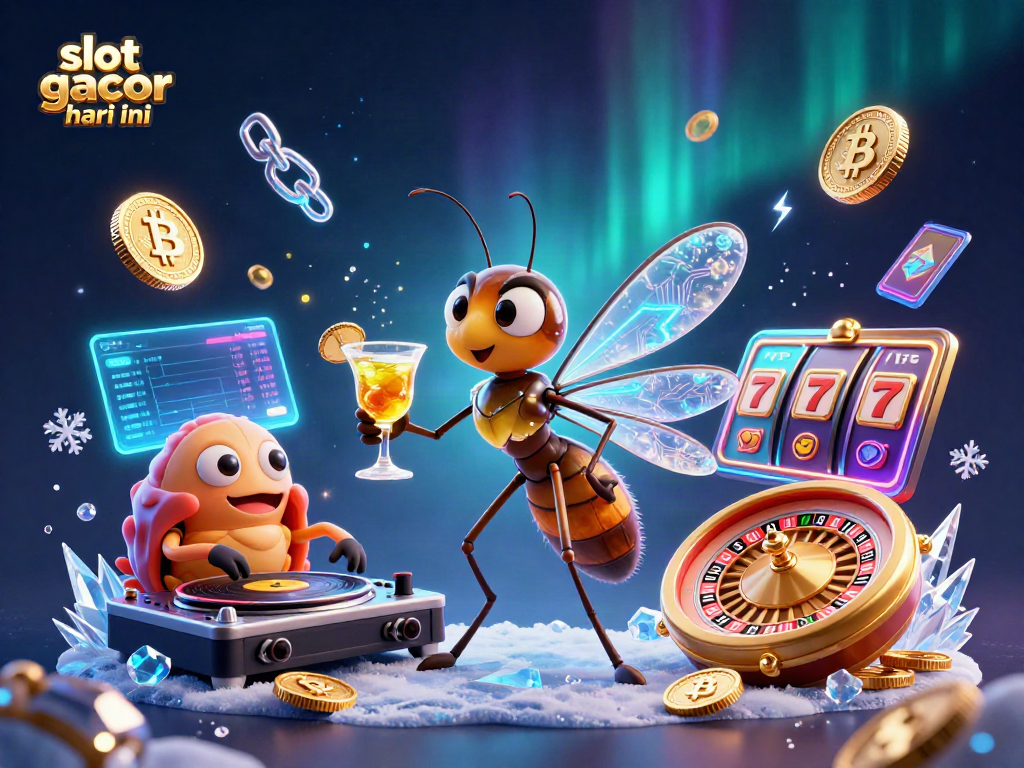 Experience the excitement of slot gacor hari ini with a vibrant 3D casino scene filled with dynamic characters and elements.