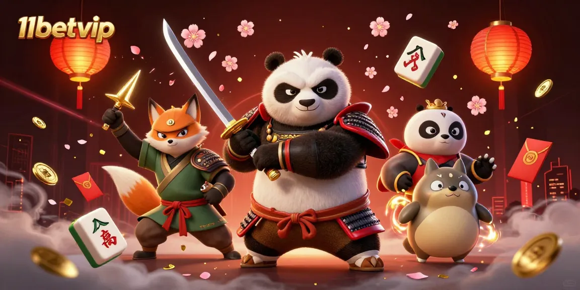 Join 11betvip's vibrant gaming scene with a samurai panda, ninja fox, and charming tanuki.