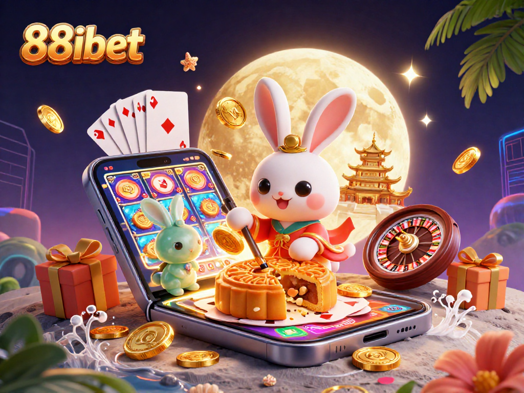 Experience winning moments at 88ibet with a vibrant scene of a moon rabbit and gaming elements.
