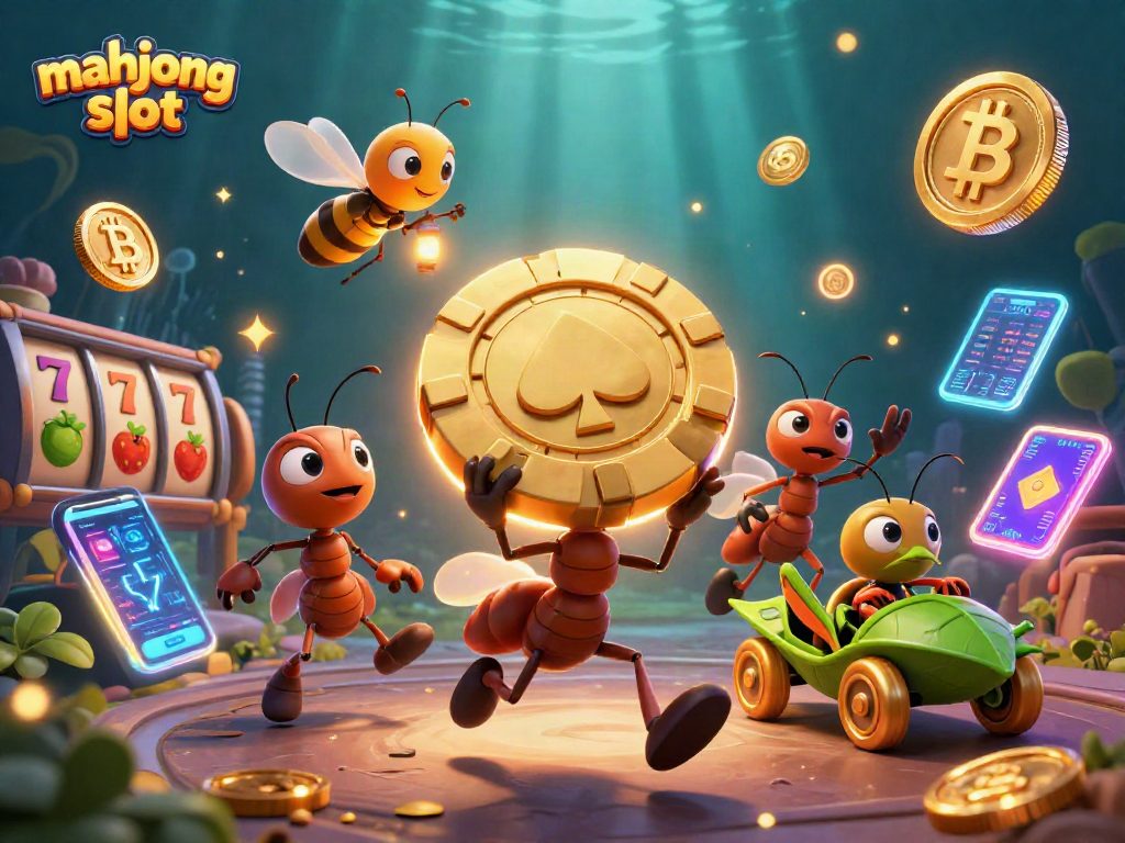 Experience thrilling gameplay in the mahjong slot as ants carry a giant poker chip and navigate through obstacles.
