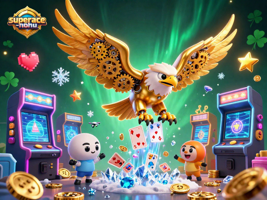 Experience superace-nohu in a vibrant casino-themed 3D illustration featuring animated game elements.