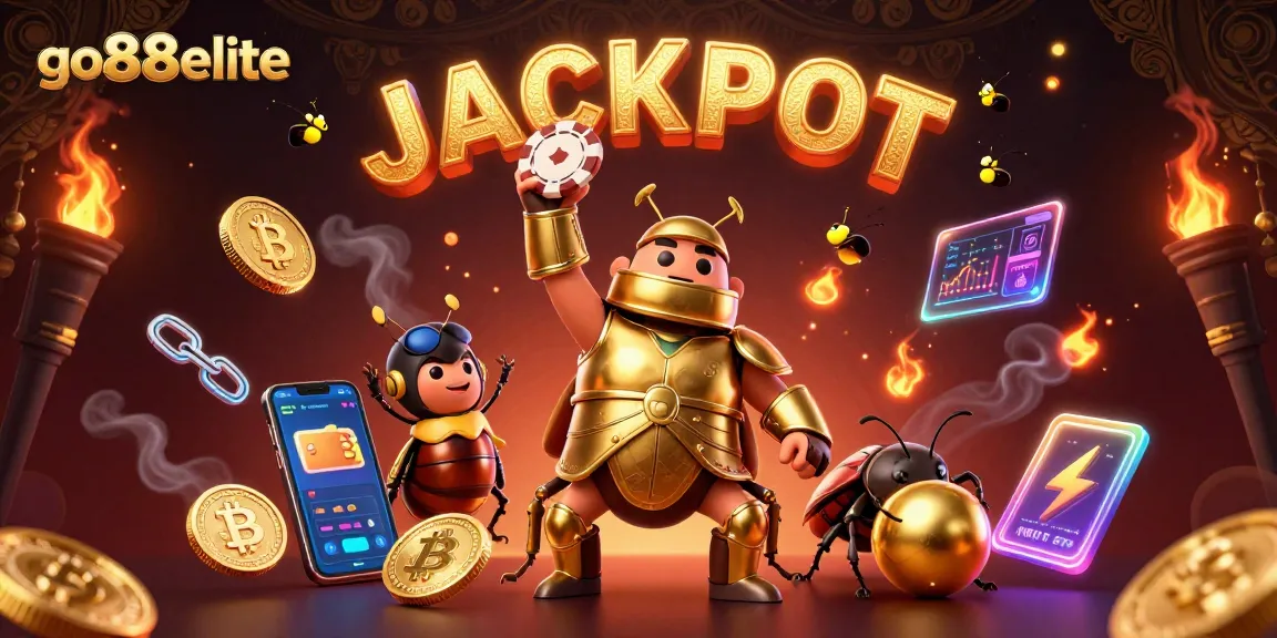 Win big with go88elite at this exciting online casino with a lucky beetle and jackpot glow.