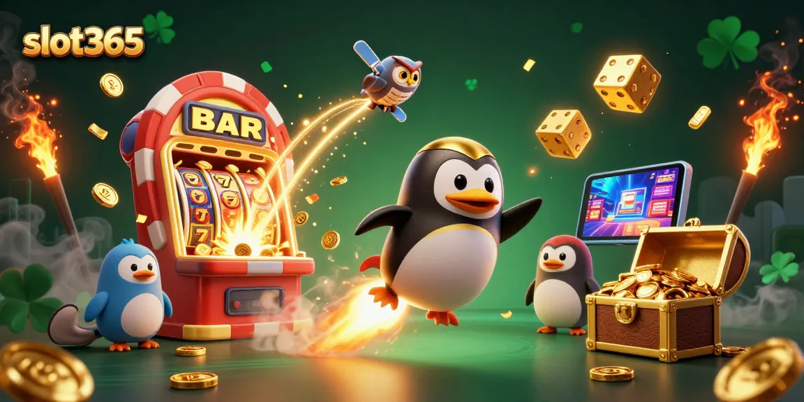 Spin the reels of slot365 on a vibrant cosmic scene featuring a golden penguin blasting through space.