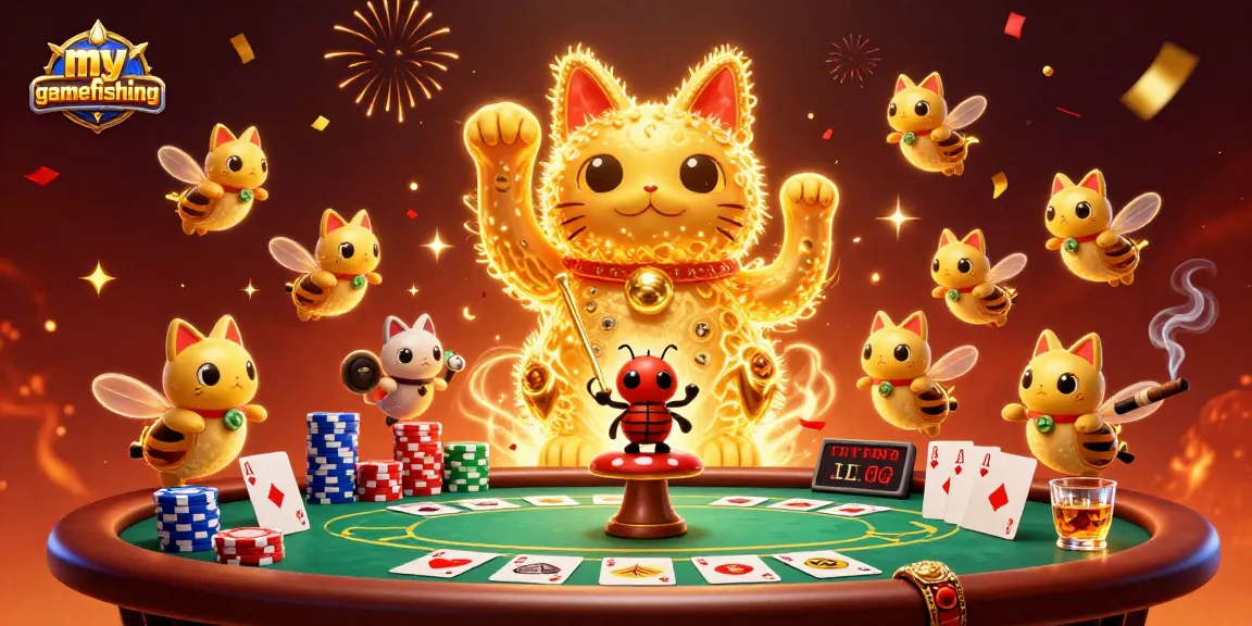 Engage with the mygamefishing experience through a vibrant, detailed casino-inspired 3D illustration.