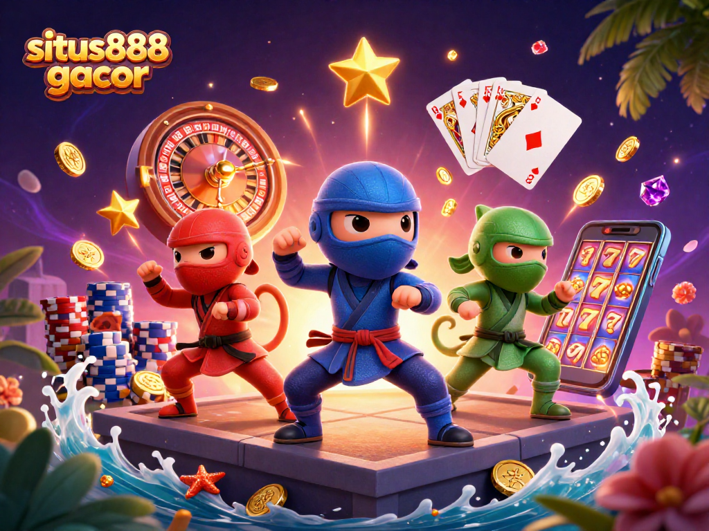 Experience exciting gameplay with situs888 gacor featuring 3D ninja chameleons and vibrant casino elements.