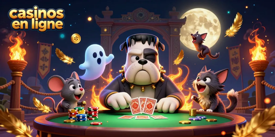 Les casinos en ligne vous invitent à profiter d'une table animée avec un chien Frankenstein et un chat loup.
