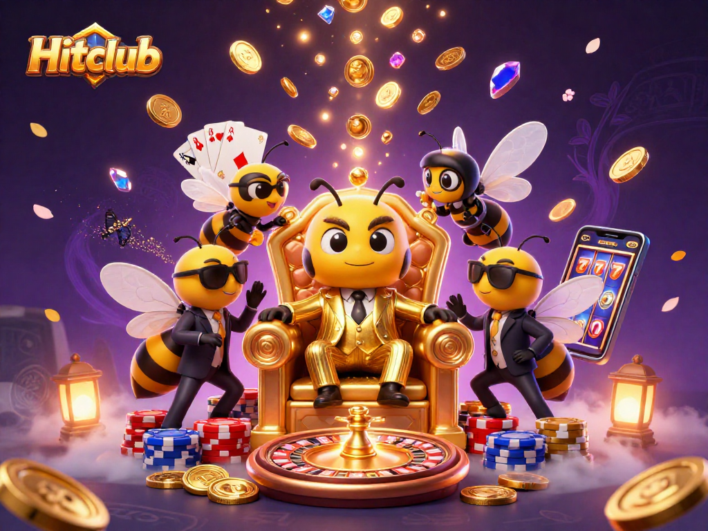 Hitclub showcases a buzzing casino scene with a bumblebee mob boss, wasp bodyguards, and winning elements.