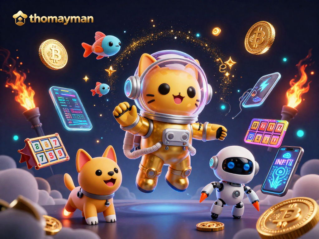 Win big with thomayman in this vibrant 3D casino-themed illustration featuring exciting game elements.