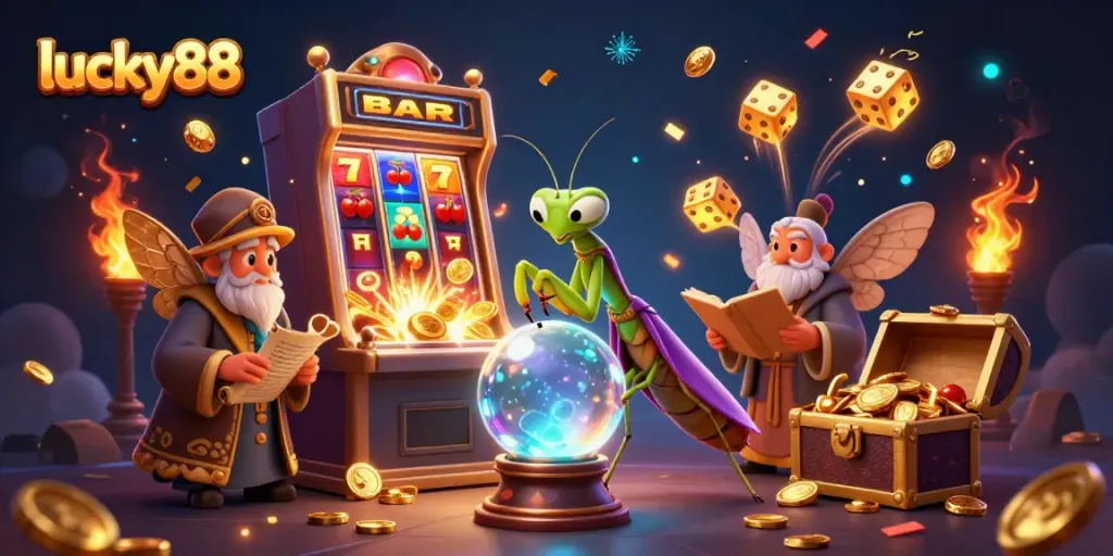 Experience the luck with lucky88 as whimsical characters guide you through a vibrant casino journey.