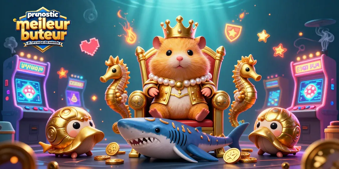 pronostic meilleur buteur de la coupe du monde, roi hamster doré avec gardes de hippocampes dans un décor de casino