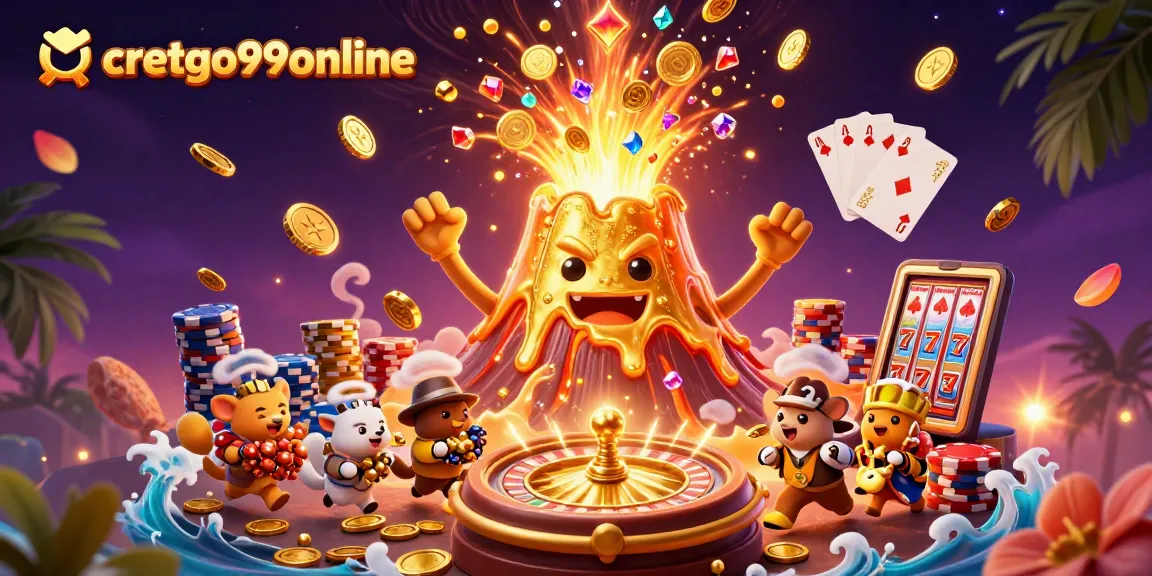 Win big with cretgo99online at the 3D casino illustration with volcanic treasures.