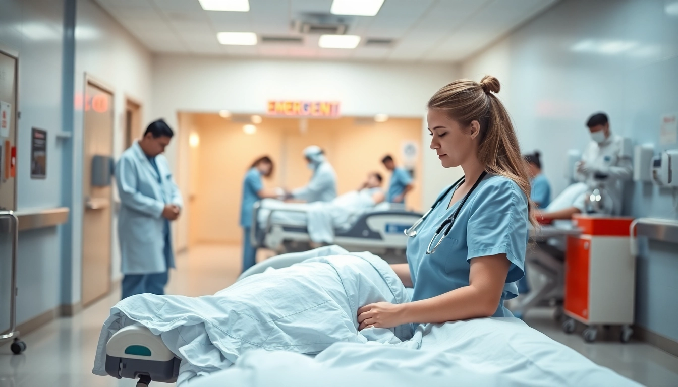 Providing emergency hospital services with dedicated medical staff in a busy ER, highlighting urgent care.