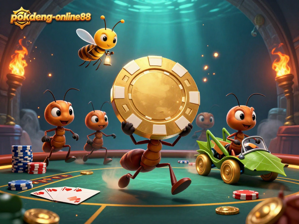 Engage in thrilling Pok Deng gameplay with the dynamic heist scene from pokdeng-online88 featuring animated characters and poker elements.