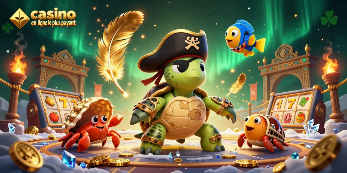Image illustrant un casino en ligne le plus payant avec des personnages animés autour de trésors et des machines à sous.
