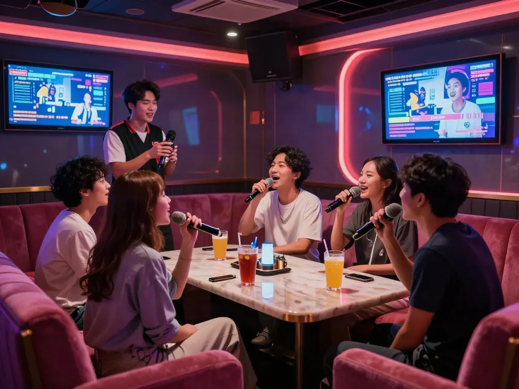 강남 달토에서 손님들이 노래를 부르고 있는 모습과 아늑한 분위기