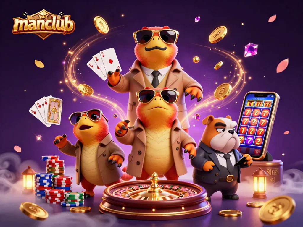 Experience the excitement at Manclub with raptors in a trench coat seeking a VIP casino entrance.