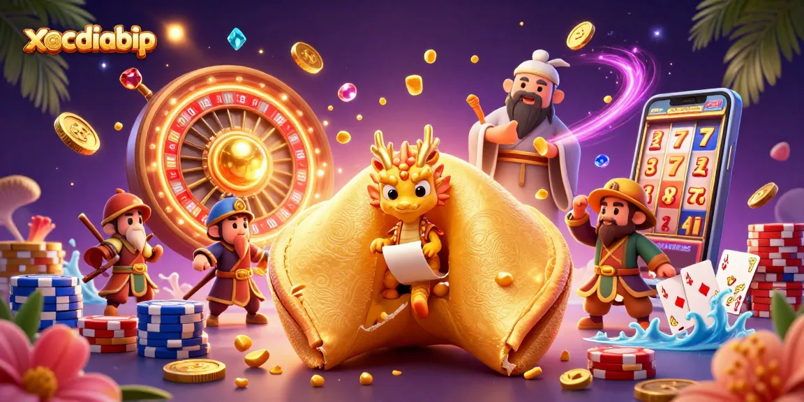 xocdiabip captures dynamic casino magic with golden coins, a wise dragon, and a fortune cookie scene