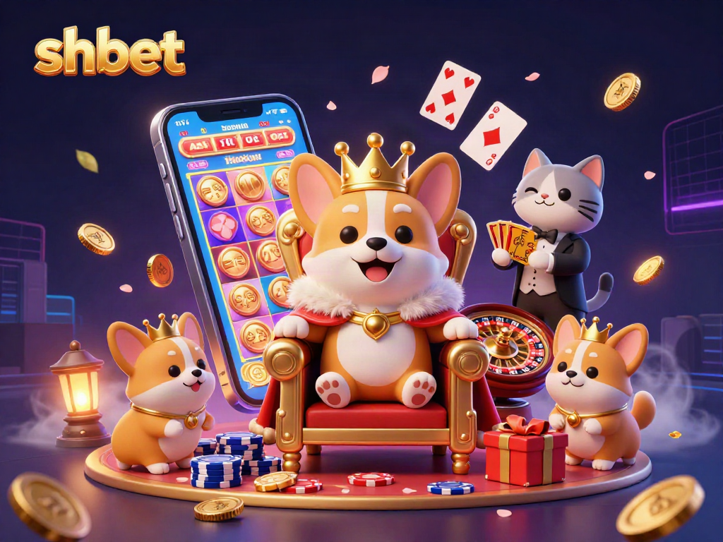 Experience thrilling casino play with shbet while a royal corgi presides over the action in this immersive scene.