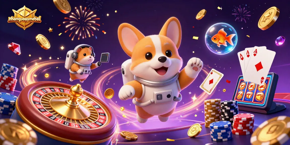 Experience the excitement of nhanquagamebai as a corgi astronaut plays in a space casino.