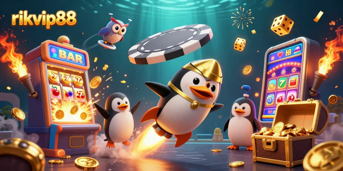 Win big at rikvip88 with a thrilling jackpot scene featuring vibrant 3D casino elements and characters.