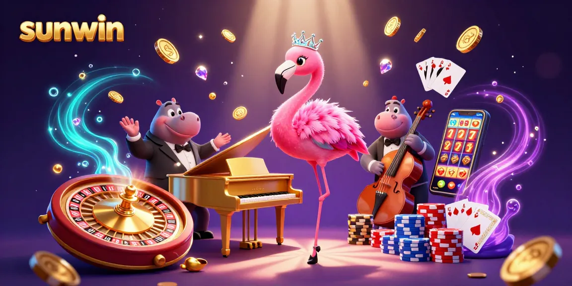 Experience sunwin's vibrant casino scene featuring dazzling characters and lively gambling elements.