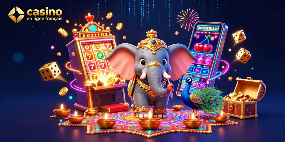 Vivez l'excitation du casino en ligne français avec un éléphant en Diwali et des jackpots éclatants.