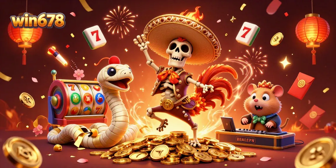 Experience winning at win678 with vibrant 3D casino elements and exciting gameplay scenes.