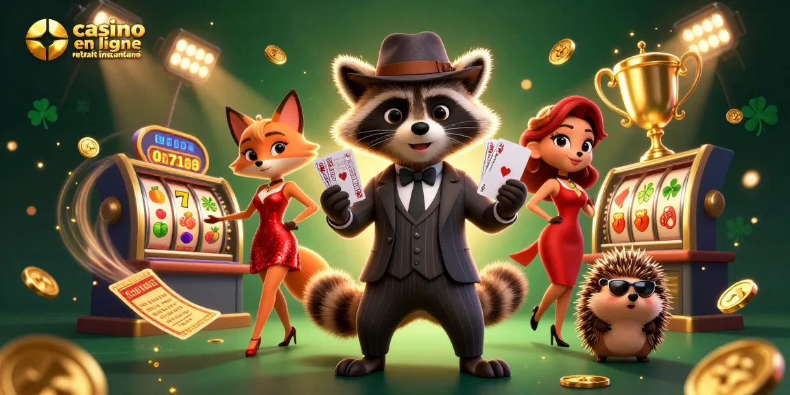 Jouez à casino en ligne retrait instantané avec le raton laveur élégant et ses amis au casino.