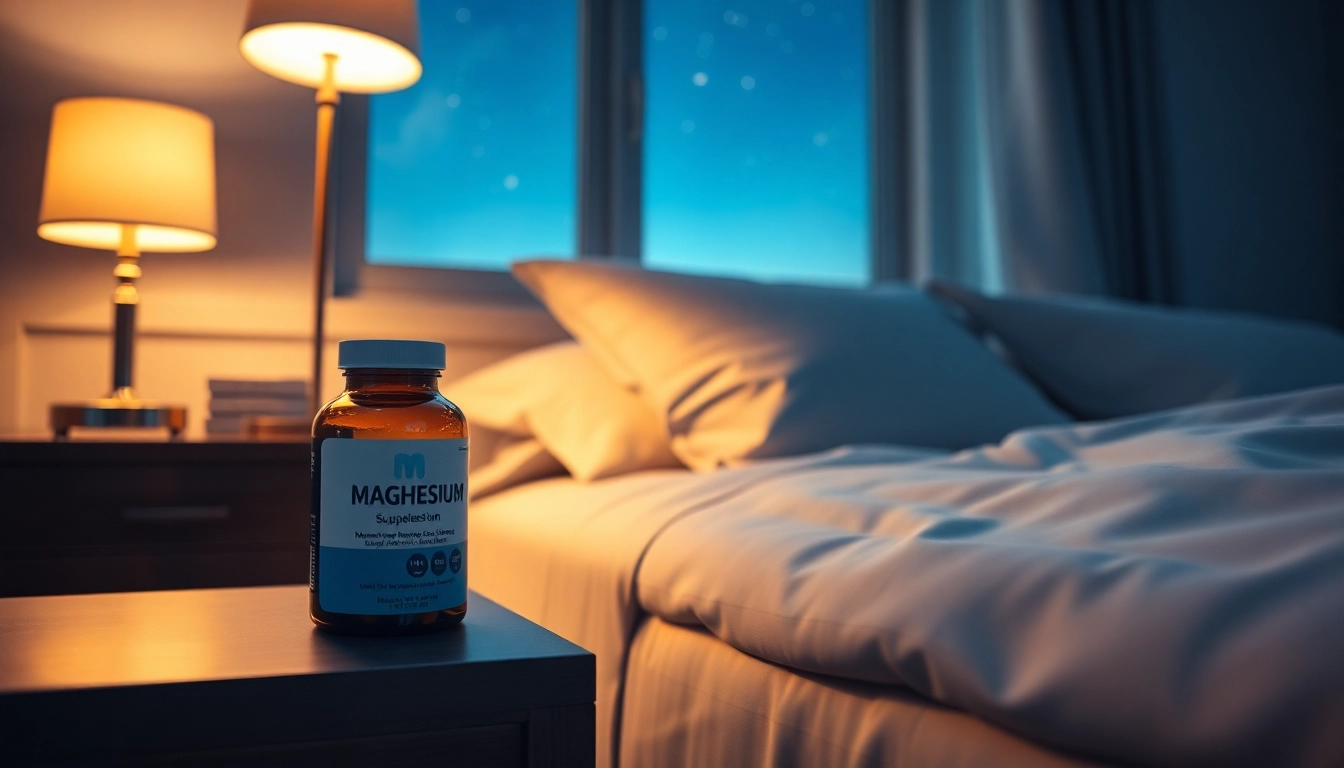 Explore how does magnesium help you sleep with a cozy bedroom scene featuring supplements and soft lighting.