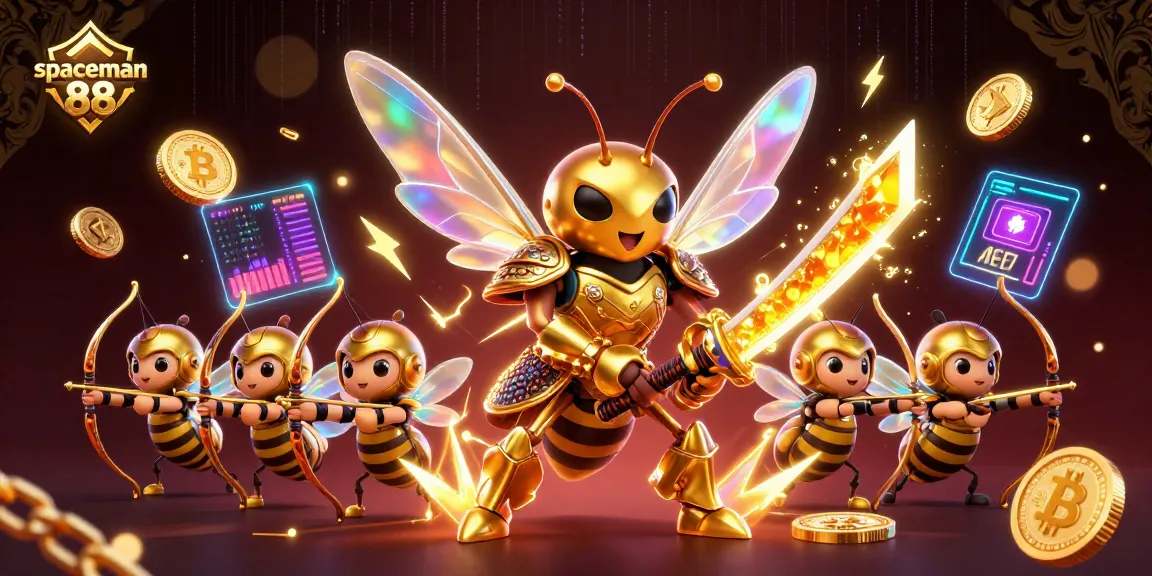 Experience the thrill of spaceman 88 with this illustration featuring dynamic casino elements and golden characters.