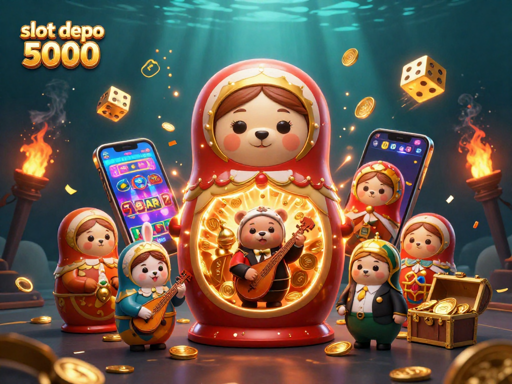 Experience thrilling moments with slot depo 5000 amidst vibrant casino-themed 3D illustration.