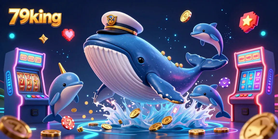 Experience thrilling wins with 79king's vibrant casino scene featuring whales and poker chips.