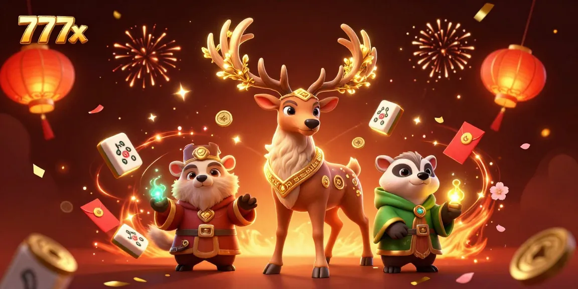 Engage in thrilling casino adventures with 777x, showcasing delightful 3D characters and festive gaming elements.