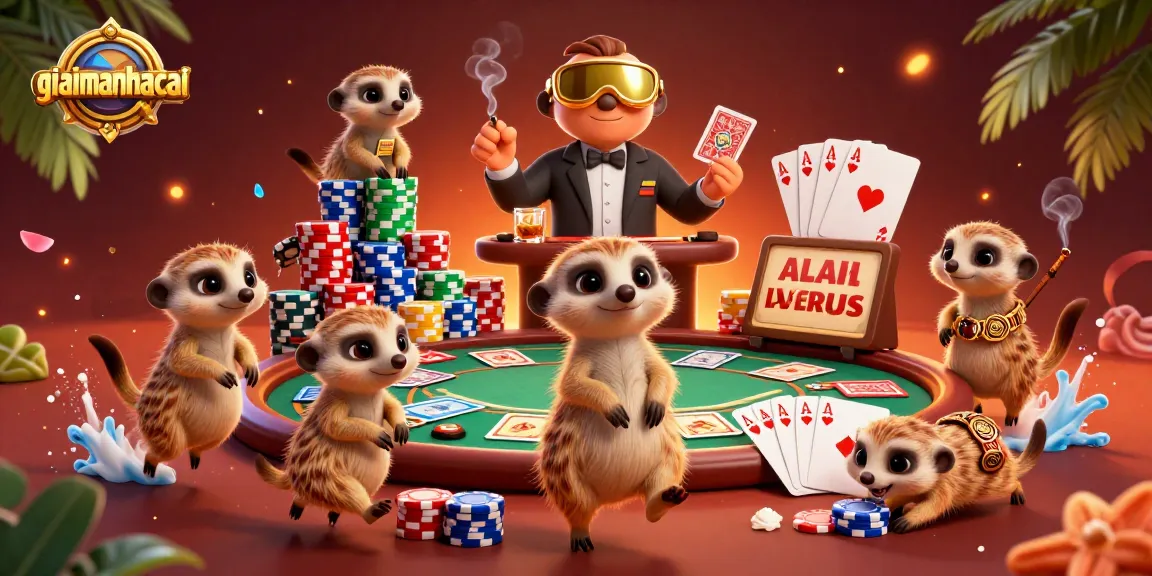 Experience gambling thrills with giaimanhacai's meerkat casino illustration, featuring vibrant poker dynamics.