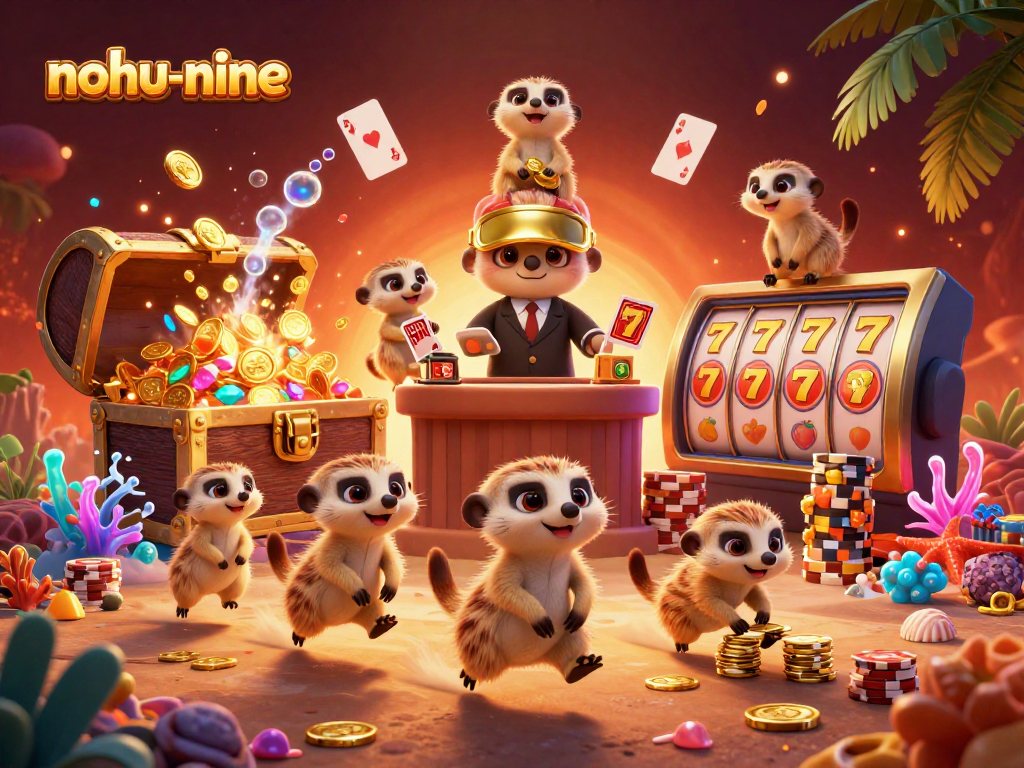 Nohu-nine offers a thrilling gaming experience with meerkats in a vibrant casino setting.