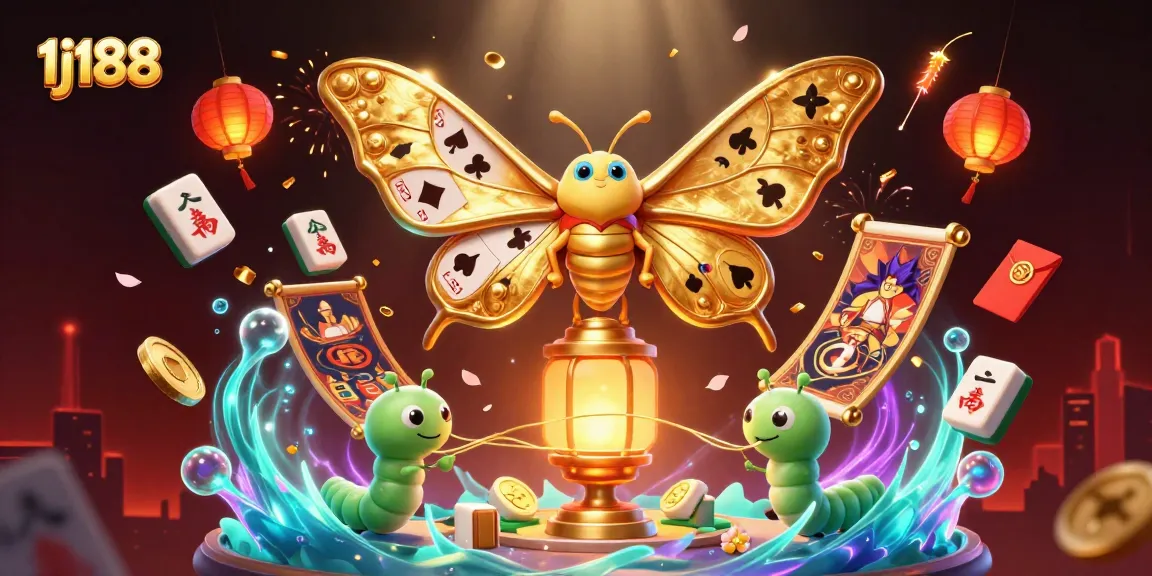 Experience the thrilling world of 1j188 with a vibrant casino scene featuring a golden atlas moth and colorful gaming elements.