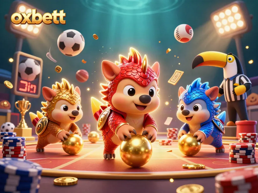 Spin to win with Oxbet's lively pangolin rivals in a vibrant casino scene filled with excitement.