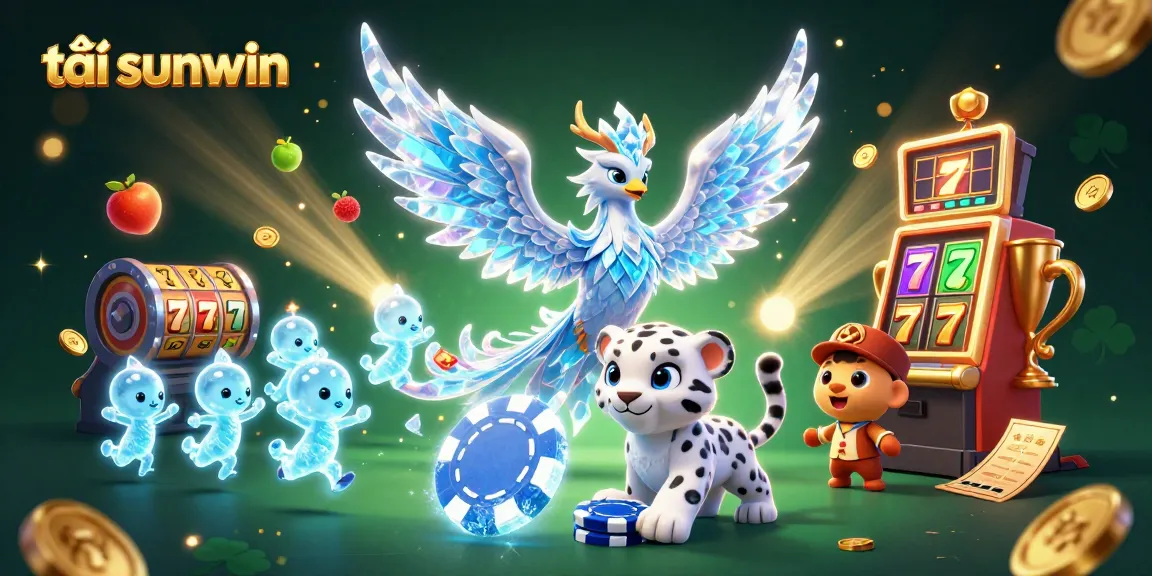 Engage with tải sunwin through an enchanting ice phoenix and lucky symbols in a vibrant casino scene.