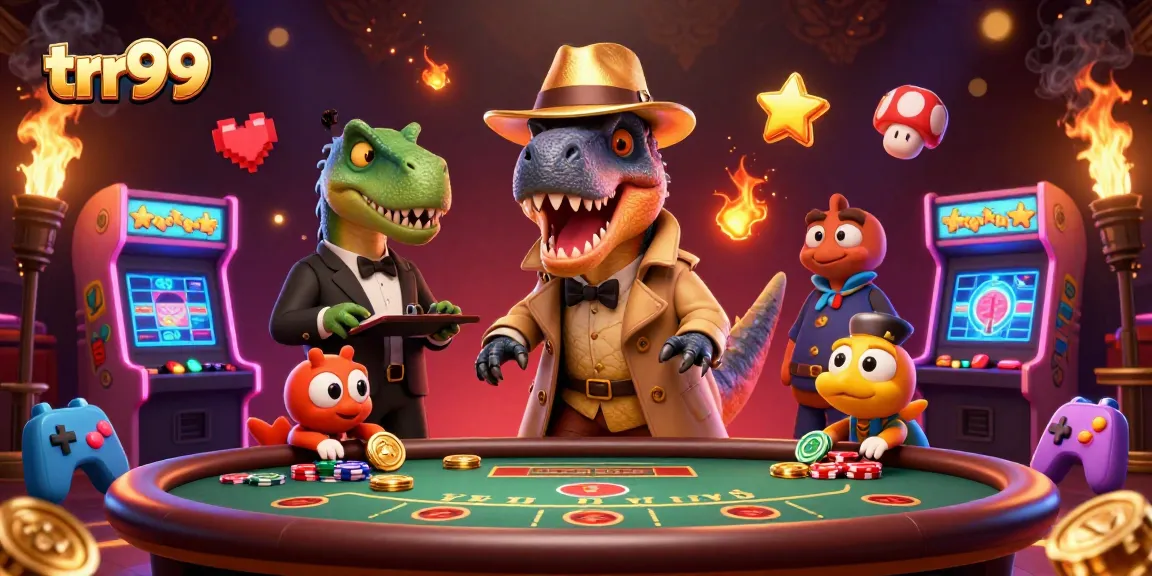 Experience thrilling gameplay with trr99 as a velociraptor sneakily cards at a casino table.