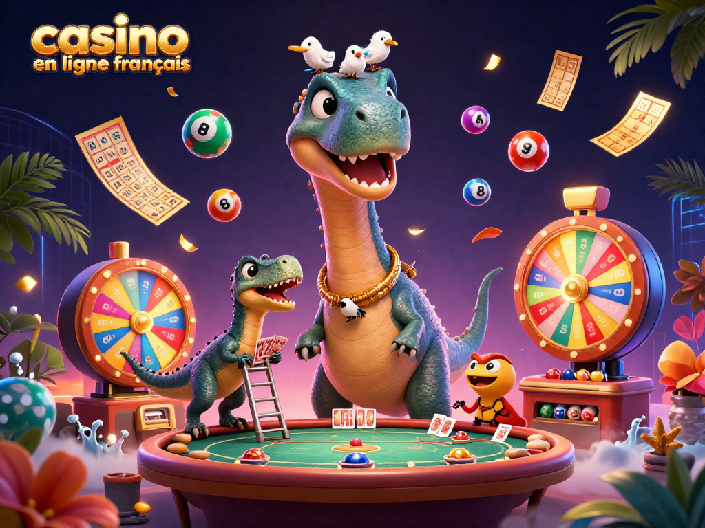 Jouez au casino en ligne francais avec des personnages amusants et des éléments de jeu colorés.