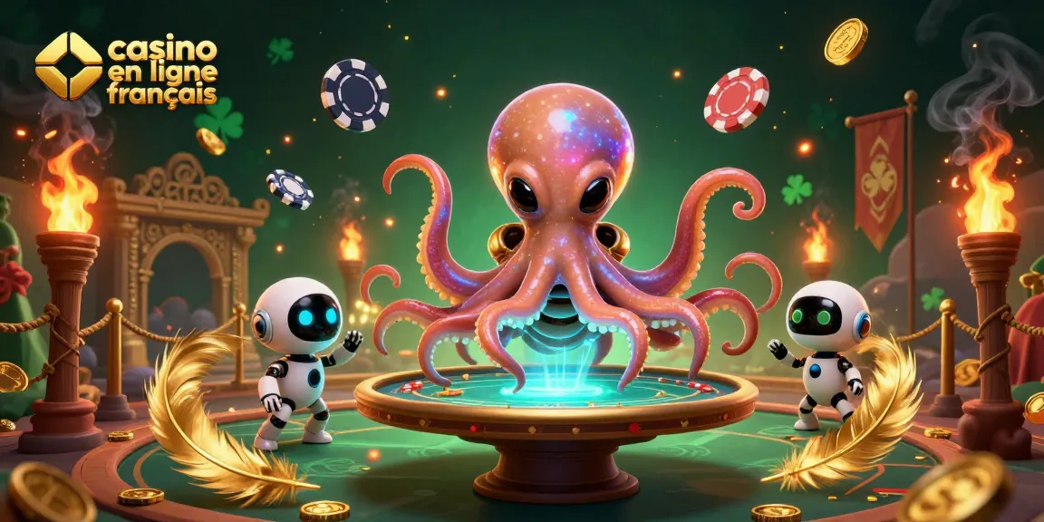 Plongez dans l'univers du casino en ligne français avec un jeu de poker holographique animé par une pieuvre spatiale.