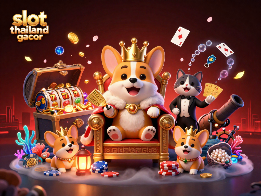 Experience slot thailand gacor excitement with corgi royalty in a vibrant casino-themed scene.