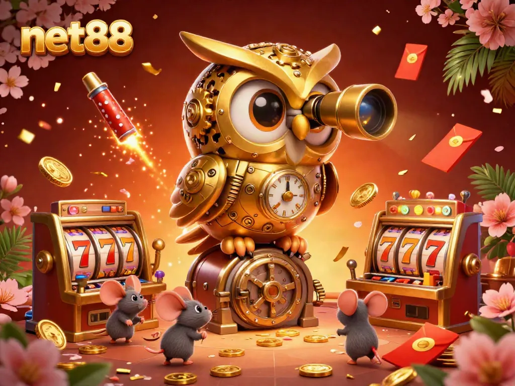 Experience vibrant gaming action with net88's lively slots and golden owl characters.